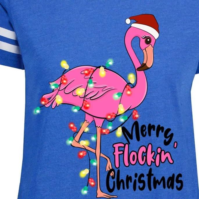 Pink Flamingo Merry Flocking Christmas Tree Lights Cute Gift Enza Ladies Jersey Football T-Shirt