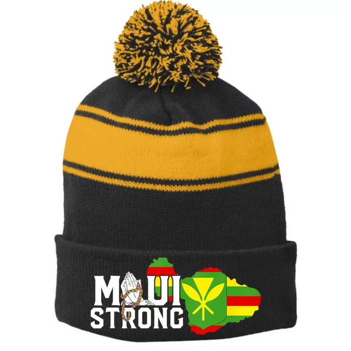 Pray For Maui Hawaii Strong We Stay With Maui Stripe Pom Pom Beanie