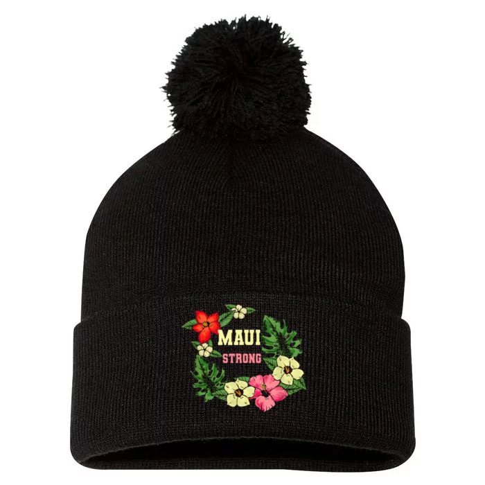 Pray For Maui Hawaii Strong Lahaina Hawaiian Floral Pom Pom 12in Knit Beanie