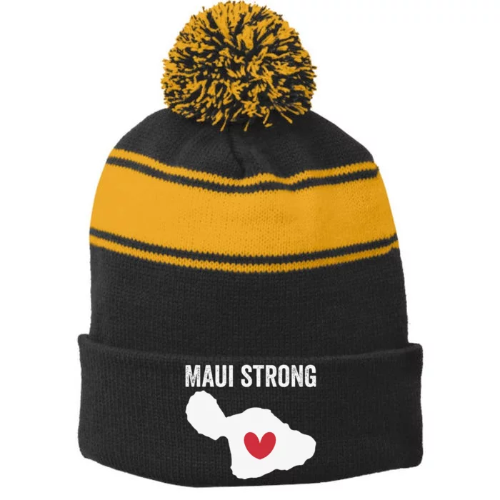 Pray For Maui Hawaii Strong Funny Stripe Pom Pom Beanie