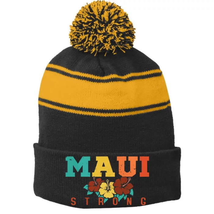 Pray For Maui Hawaii Strong Gift Stripe Pom Pom Beanie