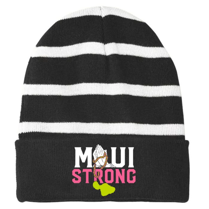 Pray For Maui Hawaii Strong Striped Beanie with Solid Band