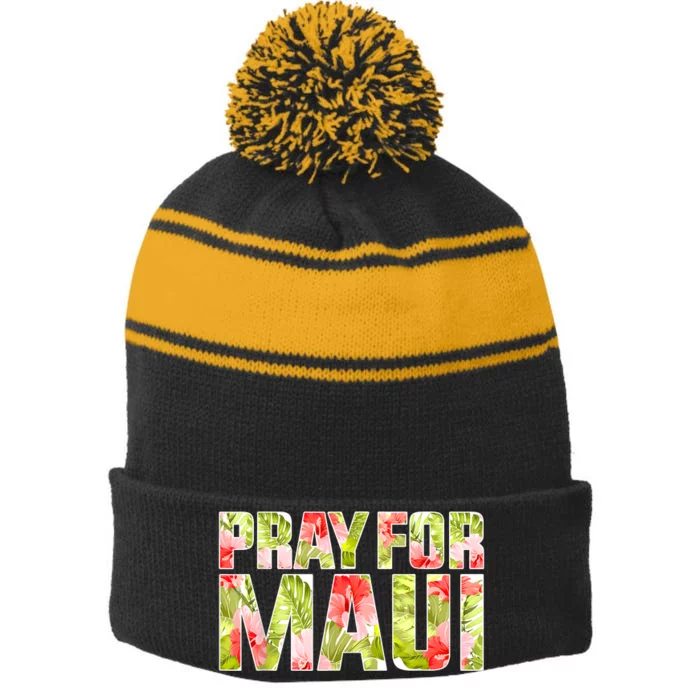 Pray For Maui Hawaii Strong Stripe Pom Pom Beanie