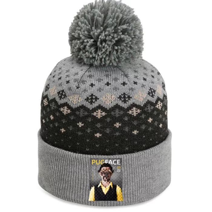 Pug Face Man Magazine Pixelated The Baniff Cuffed Pom Beanie