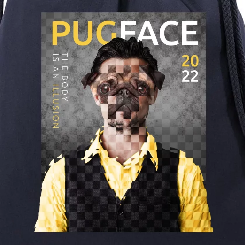 Pug Face Man Magazine Pixelated Drawstring Bag