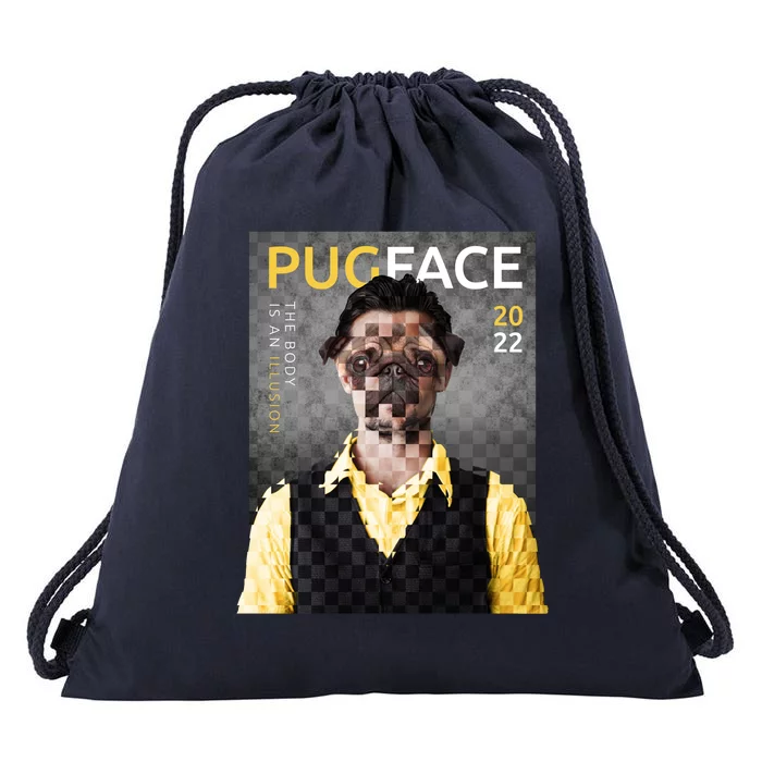 Pug Face Man Magazine Pixelated Drawstring Bag