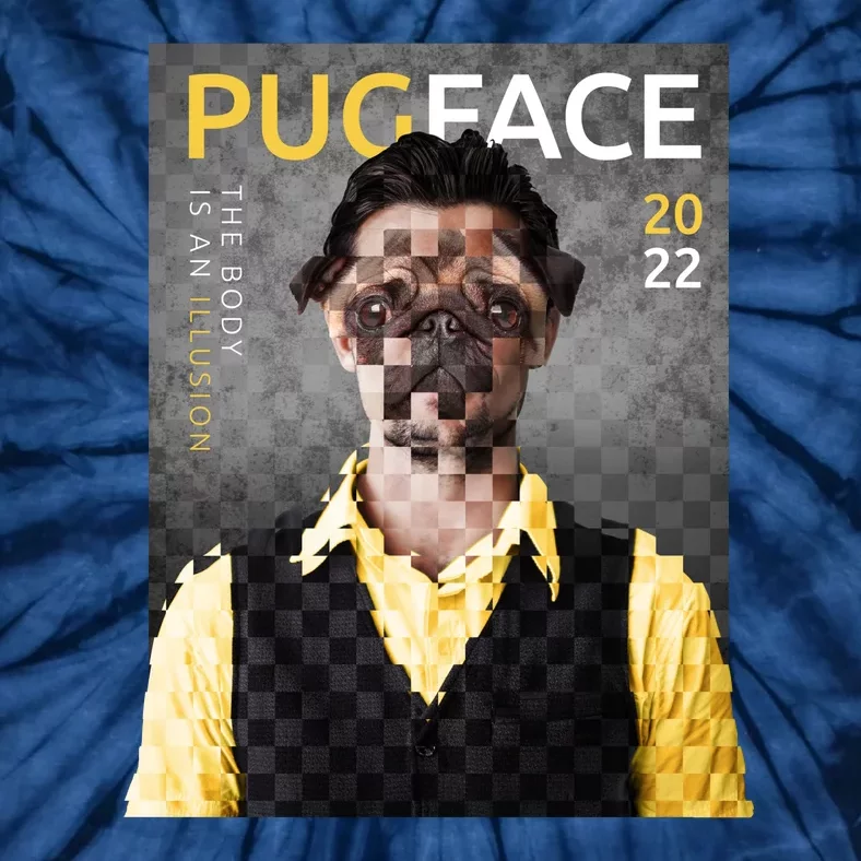 Pug Face Man Magazine Pixelated Tie-Dye T-Shirt