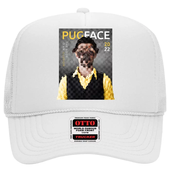 Pug Face Man Magazine Pixelated High Crown Mesh Trucker Hat