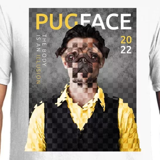 Pug Face Man Magazine Pixelated Pajama Set