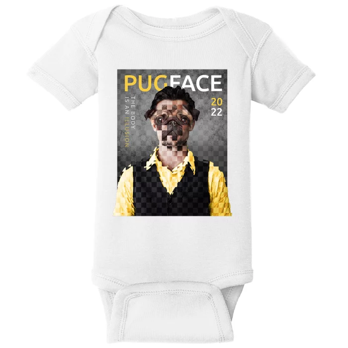 Pug Face Man Magazine Pixelated Baby Bodysuit