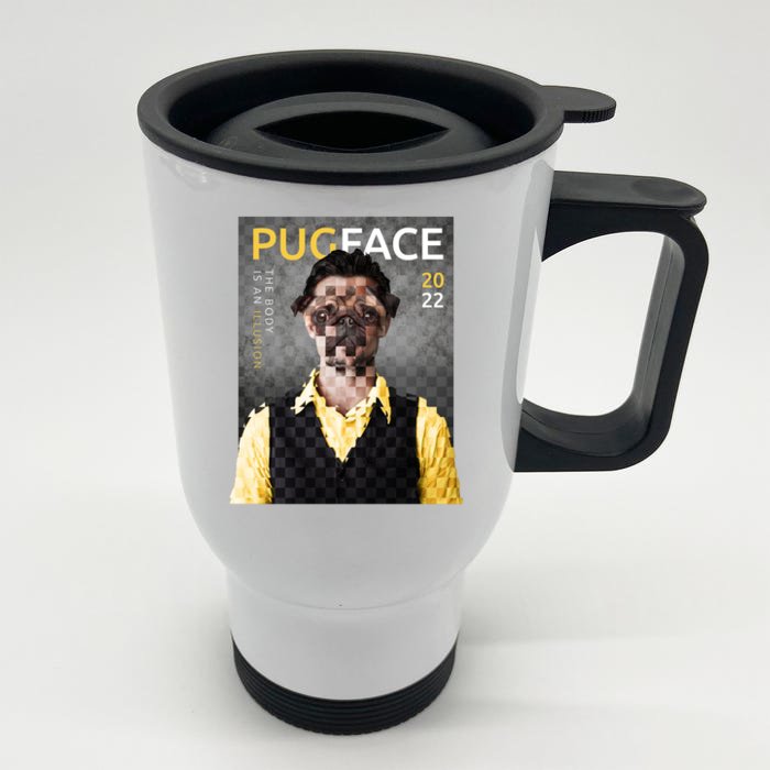 Pug Face Man Magazine Pixelated Front & Back Stainless Steel Travel Mug