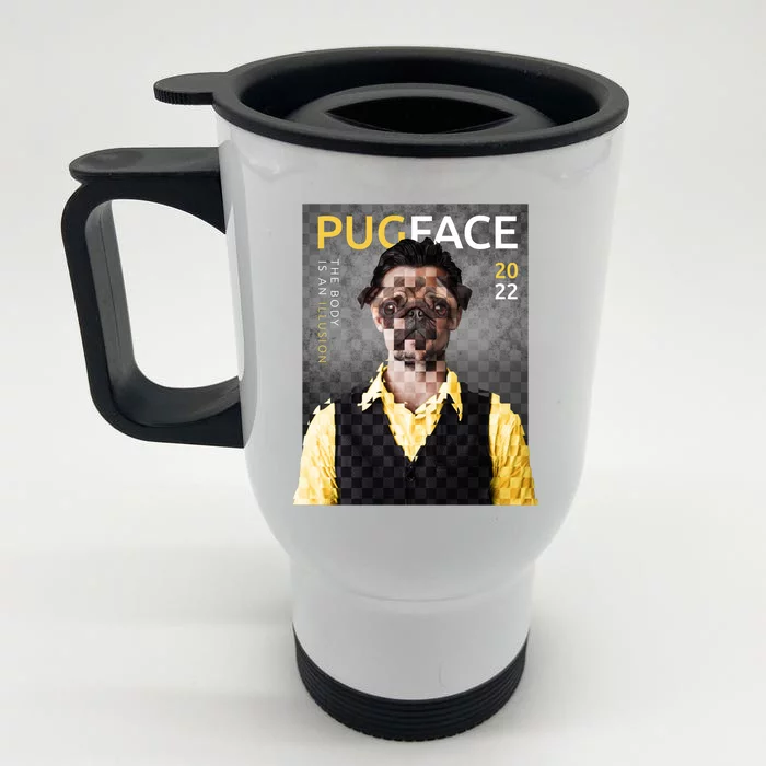 Pug Face Man Magazine Pixelated Front & Back Stainless Steel Travel Mug