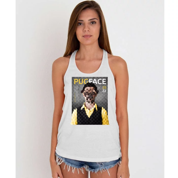 Pug Face Man Magazine Pixelated Women's Knotted Racerback Tank