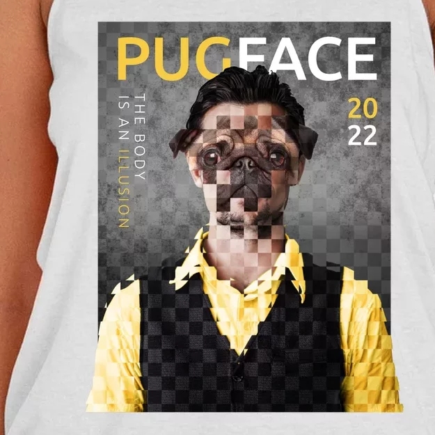 Pug Face Man Magazine Pixelated Women's Knotted Racerback Tank