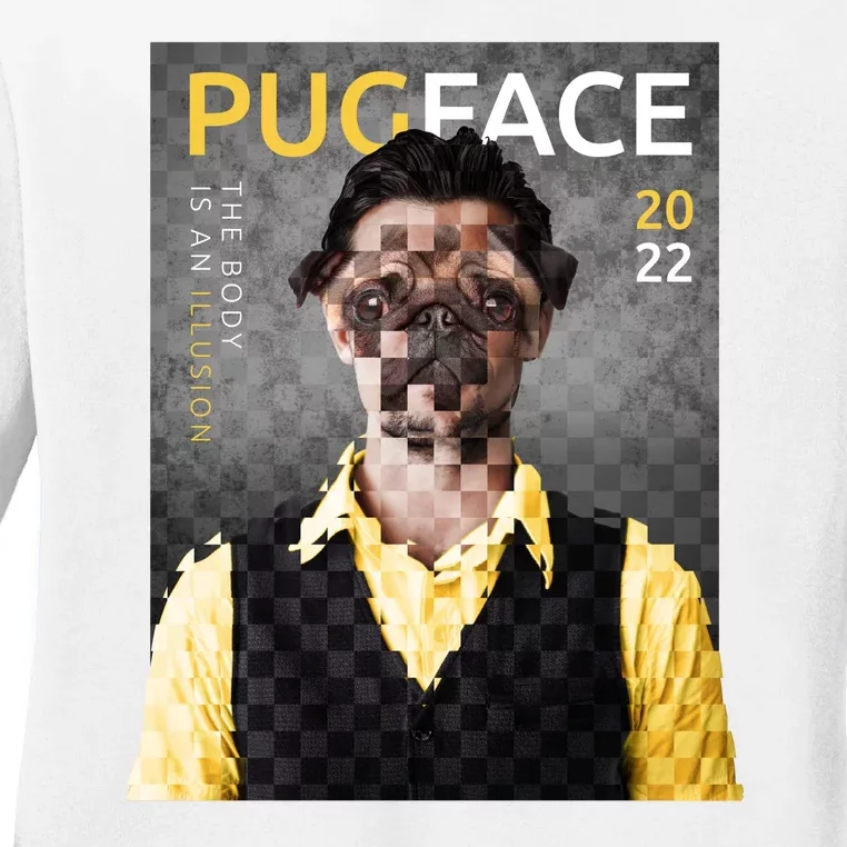 Pug Face Man Magazine Pixelated Ladies Long Sleeve Shirt