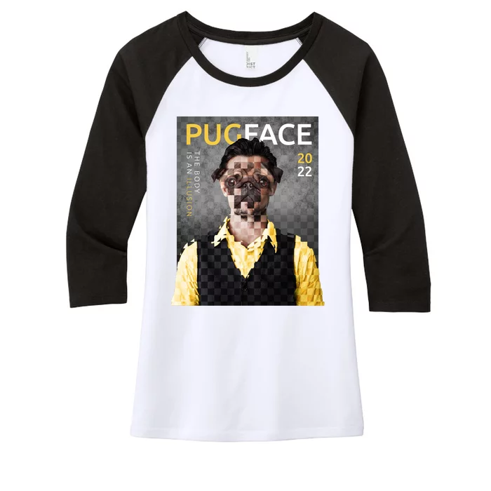 Pug Face Man Magazine Pixelated Women's Tri-Blend 3/4-Sleeve Raglan Shirt