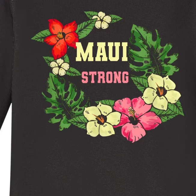 Pray For Maui Hawaii Strong Hawaiian Floral Baby Long Sleeve Bodysuit