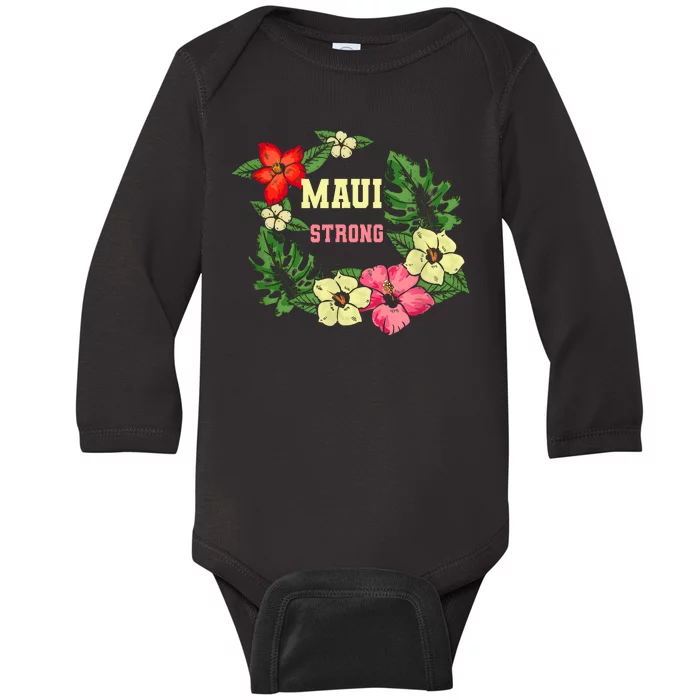 Pray For Maui Hawaii Strong Hawaiian Floral Baby Long Sleeve Bodysuit