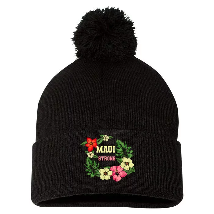 Pray For Maui Hawaii Strong Hawaiian Floral Pom Pom 12in Knit Beanie