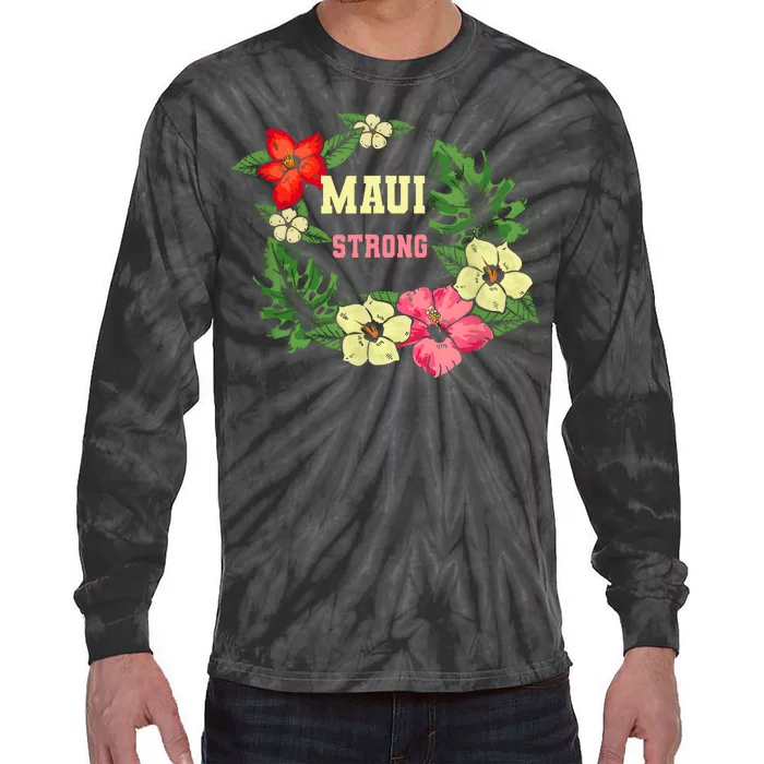 Pray For Maui Hawaii Strong Hawaiian Floral Tie-Dye Long Sleeve Shirt