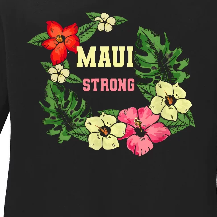 Pray For Maui Hawaii Strong Hawaiian Floral Ladies Long Sleeve Shirt