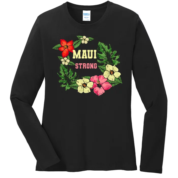 Pray For Maui Hawaii Strong Hawaiian Floral Ladies Long Sleeve Shirt