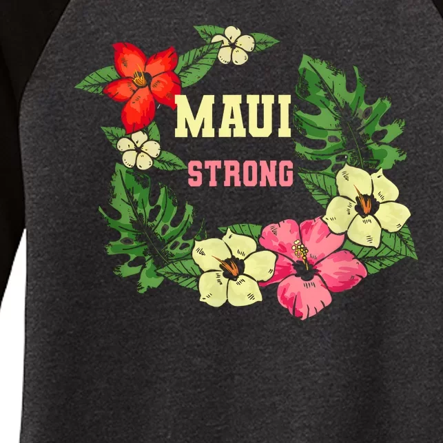 Pray For Maui Hawaii Strong Hawaiian Floral Women's Tri-Blend 3/4-Sleeve Raglan Shirt