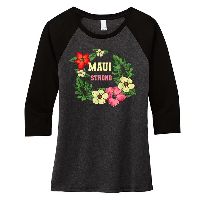 Pray For Maui Hawaii Strong Hawaiian Floral Women's Tri-Blend 3/4-Sleeve Raglan Shirt