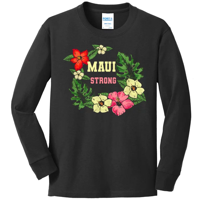 Pray For Maui Hawaii Strong Hawaiian Floral Kids Long Sleeve Shirt