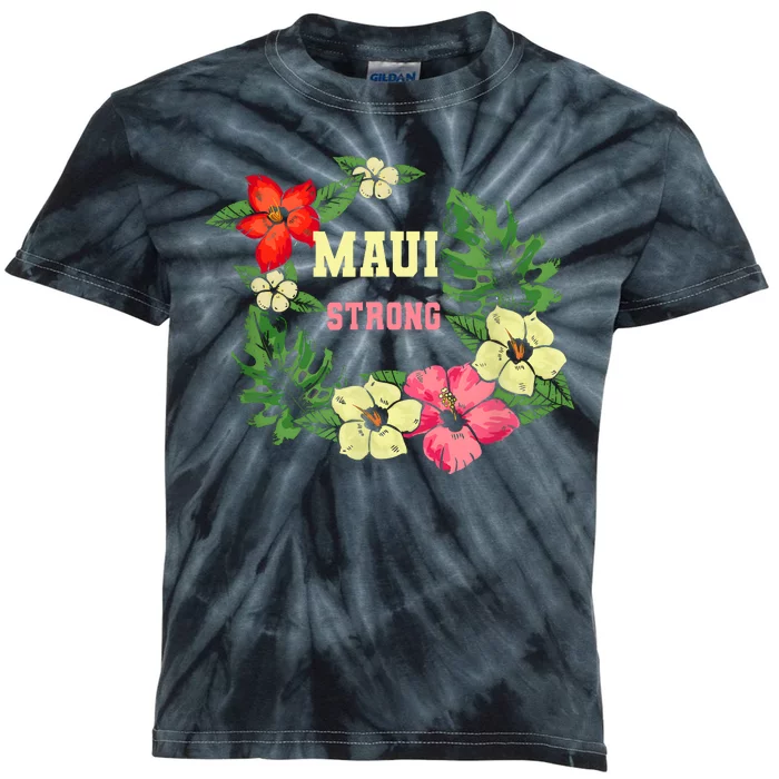 Pray For Maui Hawaii Strong Hawaiian Floral Kids Tie-Dye T-Shirt