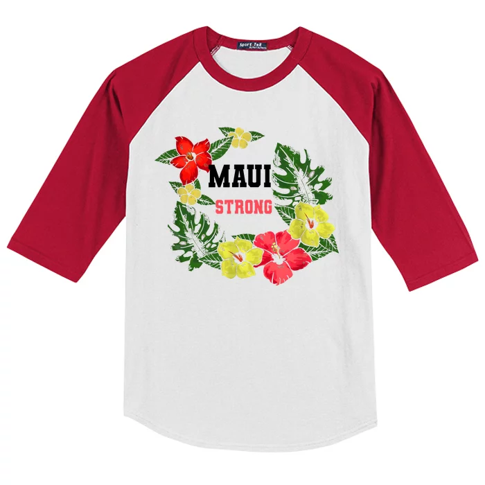 Pray For Maui Hawaii Strong Hawaiian Floral Kids Colorblock Raglan Jersey