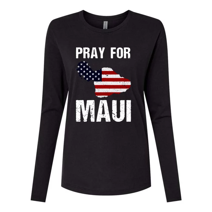 Pray For Maui Hawaii Wildflower Support America Flag Gift Wildfire Lahaina Womens Cotton Relaxed Long Sleeve T-Shirt