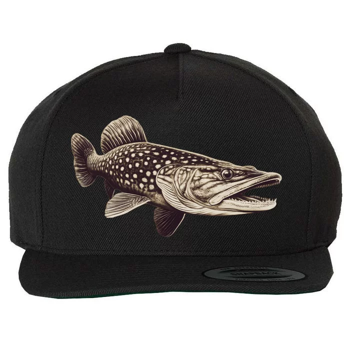 Pike Fish Monchrome Wool Snapback Cap