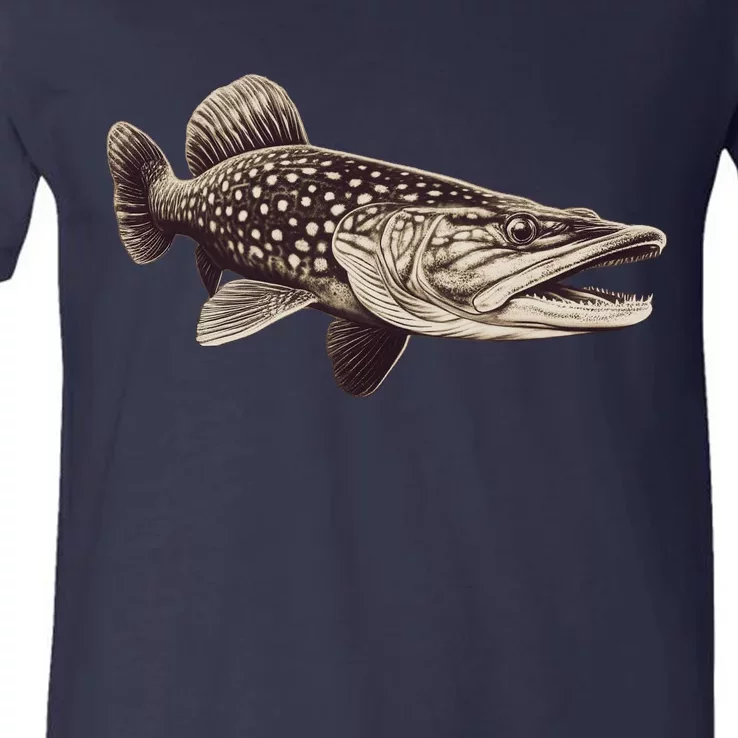 Pike Fish Monchrome V-Neck T-Shirt