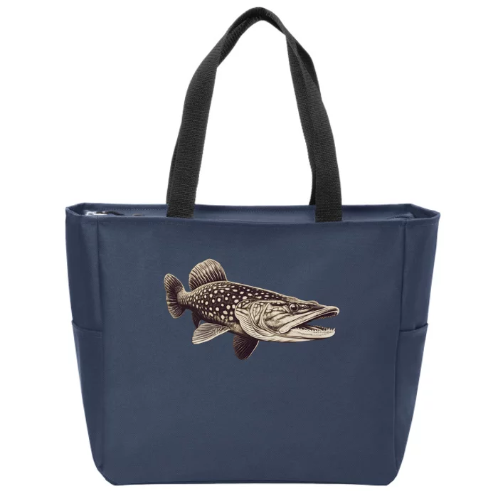 Pike Fish Monchrome Zip Tote Bag