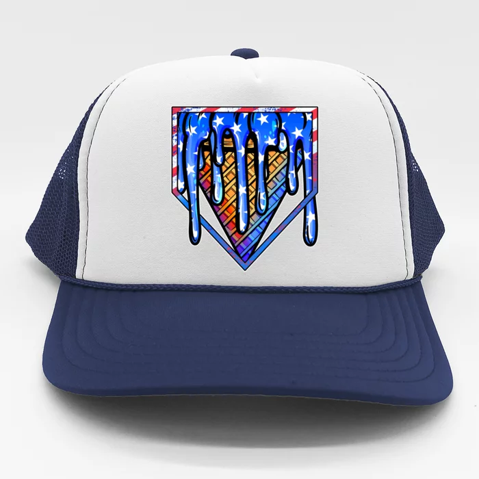 Patriotic Flag Melting Ice Cream Cone Trucker Hat