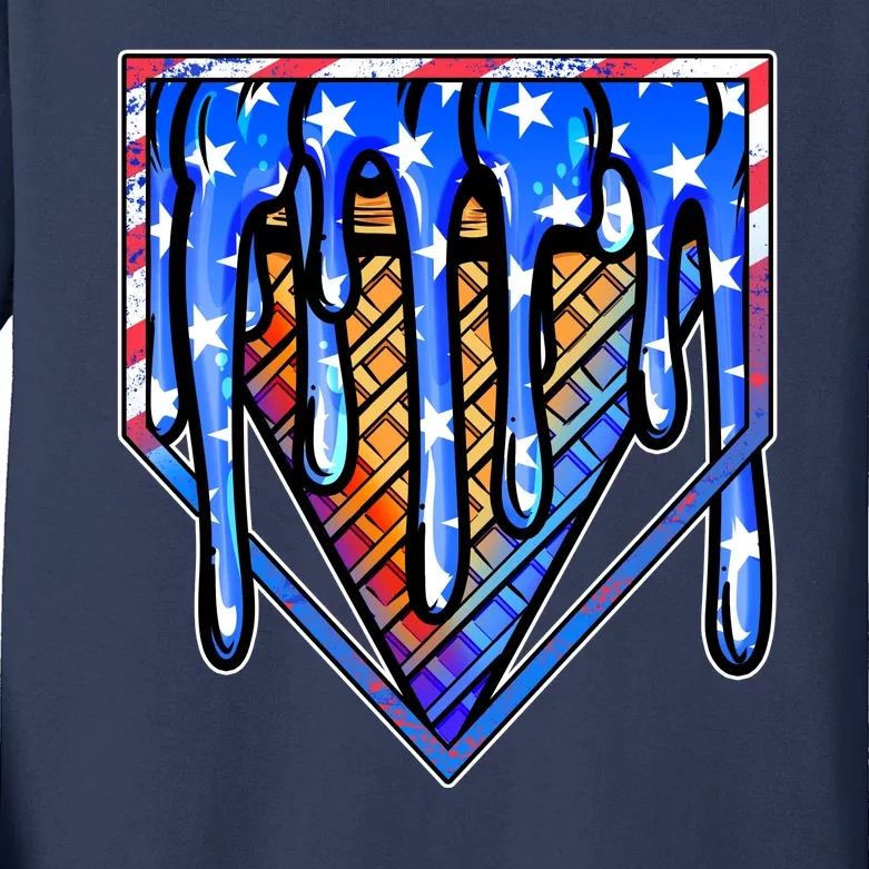 Patriotic Flag Melting Ice Cream Cone Kids Long Sleeve Shirt