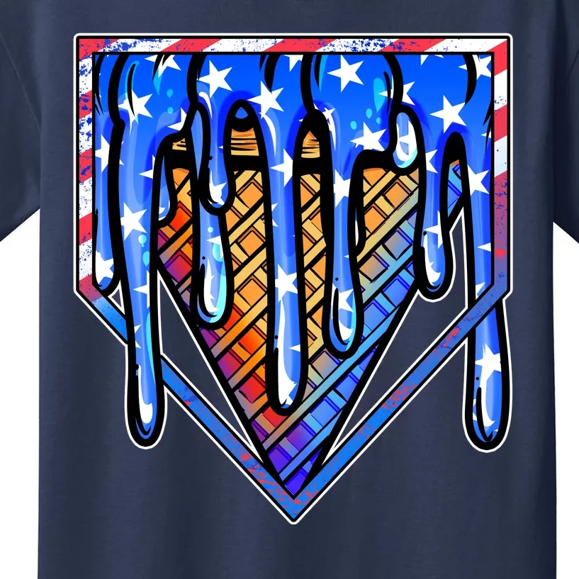 Patriotic Flag Melting Ice Cream Cone Kids T-Shirt