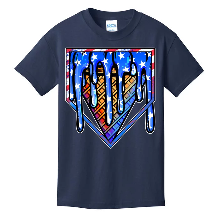 Patriotic Flag Melting Ice Cream Cone Kids T-Shirt