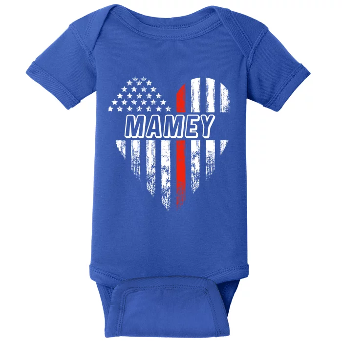 Proud Firefighter Mamey American Flag Heart Gift Baby Bodysuit