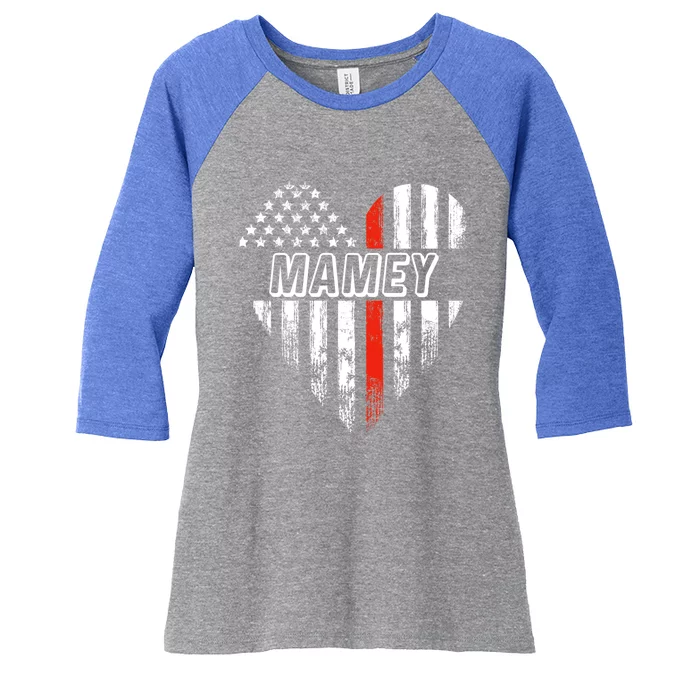 Proud Firefighter Mamey American Flag Heart Gift Women's Tri-Blend 3/4-Sleeve Raglan Shirt