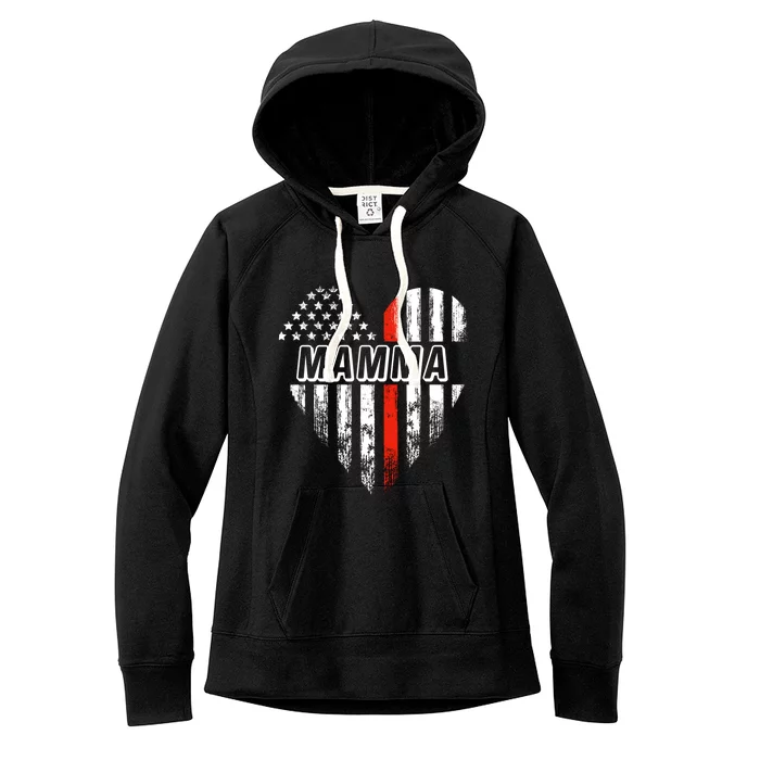 Proud Firefighter Mamma American Flag Heart Cool Gift Women's Fleece Hoodie