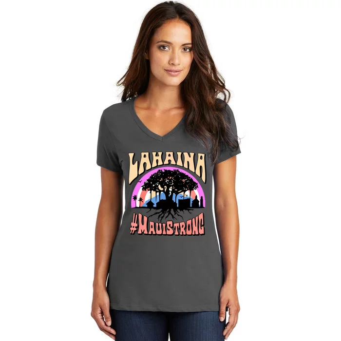 Pray For Maui Hawaii Maui Strong Lahaina Banyan Tree Gift Women's V-Neck T-Shirt