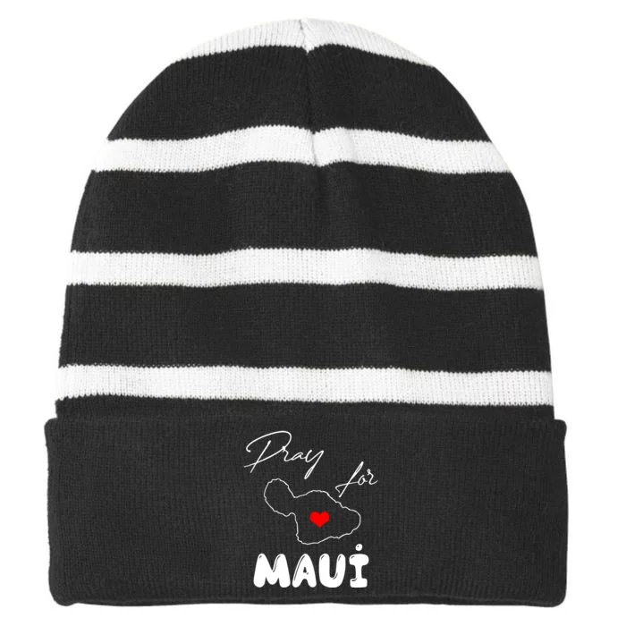 Pray For Maui Hawaii Maui Strong Support Heart Gift Striped Beanie with Solid Band