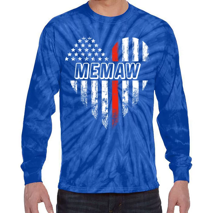 Proud Firefighter Memaw American Flag Heart Gift Tie-Dye Long Sleeve Shirt