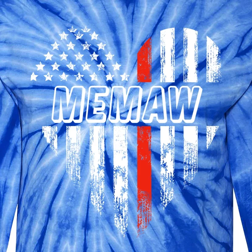 Proud Firefighter Memaw American Flag Heart Gift Tie-Dye Long Sleeve Shirt