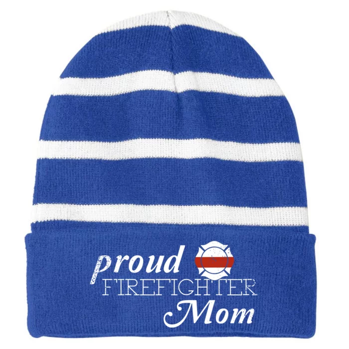 Proud Firefighter Mom Firefighting Gift Striped Beanie with Solid Band