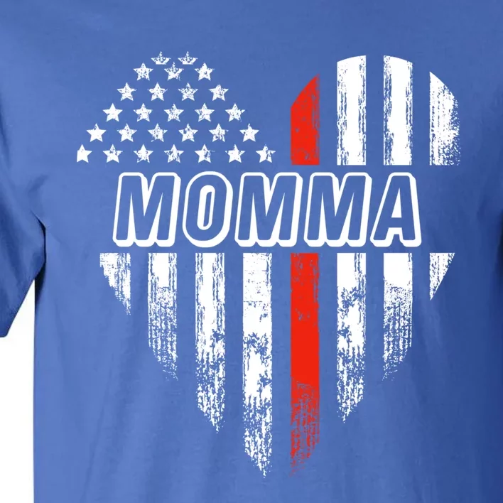 Proud Firefighter Momma American Flag Heart Gift Tall T-Shirt