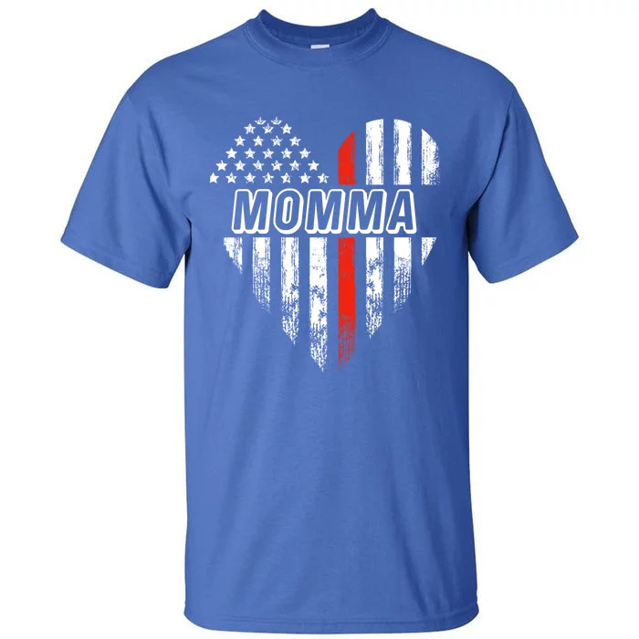 Proud Firefighter Momma American Flag Heart Gift Tall T-Shirt