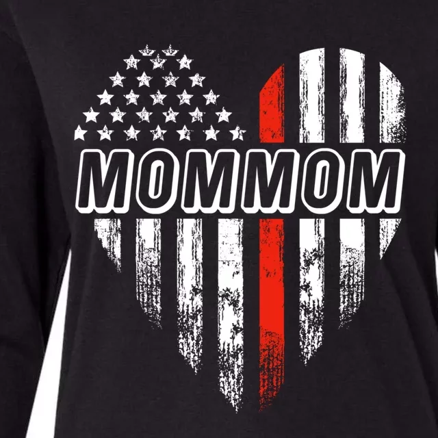 Proud Firefighter Mommom American Flag Heart Gift Womens Cotton Relaxed Long Sleeve T-Shirt